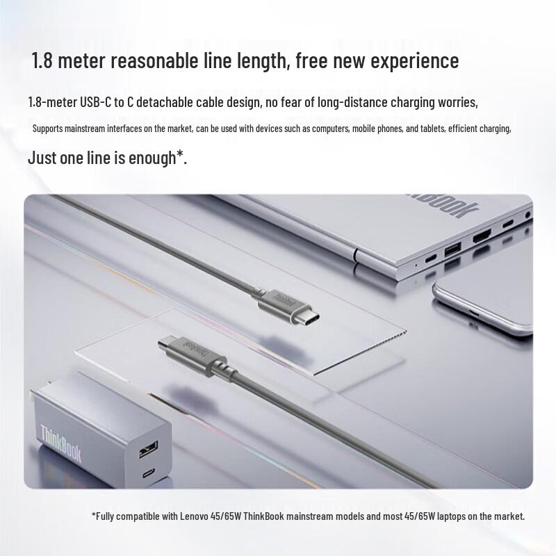 Lenovo Carregador Rápido USB-C GaN de 65W com Porta Dupla ThinkBook