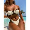2025 European and American Style Fringed Color-blocking Strapless Swimsuit High-waisted Sexy Women's Bikini