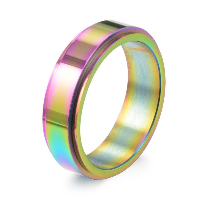 Titanium Steel Rainbow Colored Rotating Ring Dazzling Rainbow Ring European and American Jewelry