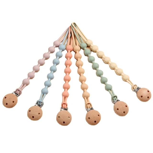 Baby Pacifier Clip Chain Wholesale Chewable Wooden Silicone Dummy Pacifier Clip Food Grade Silicone синий