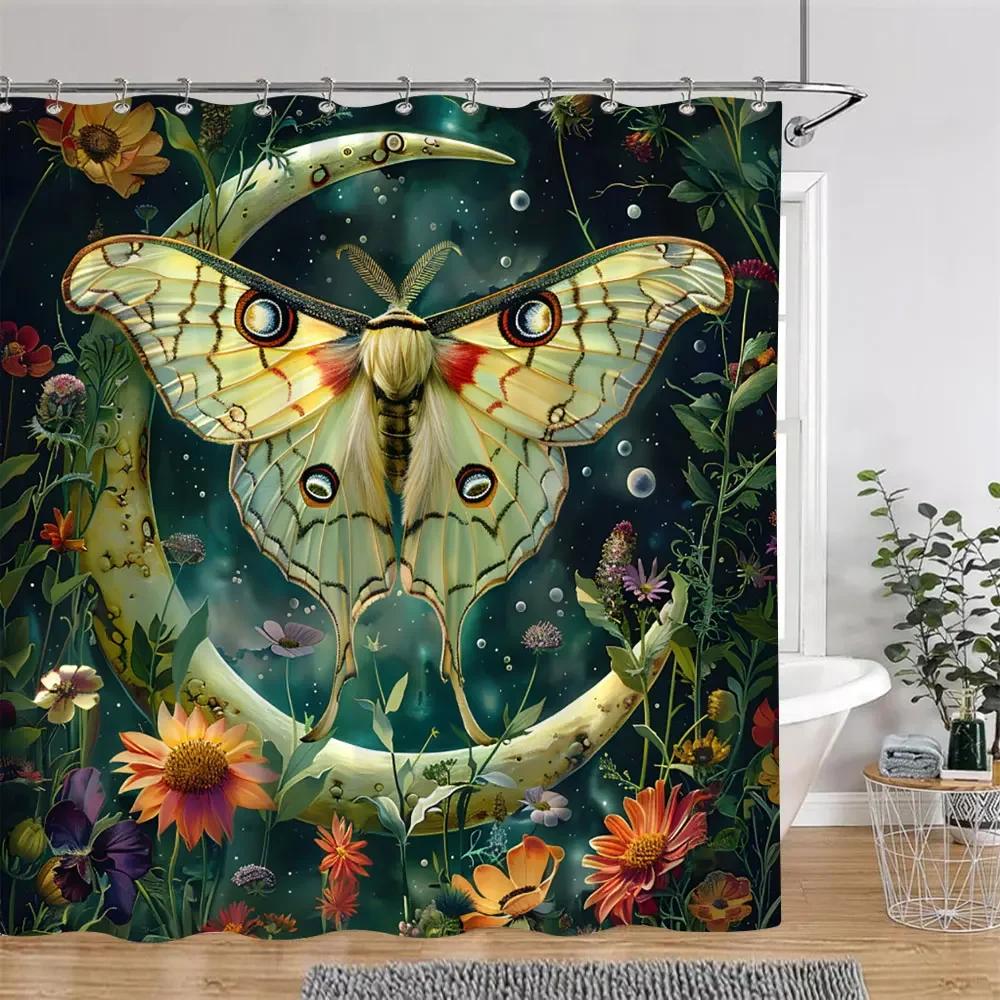 

Bohemian Vintage Butterfly Shower Curtain Botanical Floral Astrological Insects Polyester Fabric Shower Curtains Bathroom Decor W90XH180cm
