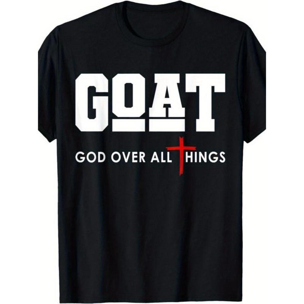 

European Size T-Shirt - Bold Black Crew Neck Tee Featuring White Text and Red Cross Design Statement Shirt _ Perfect Casual Wear S чёрный