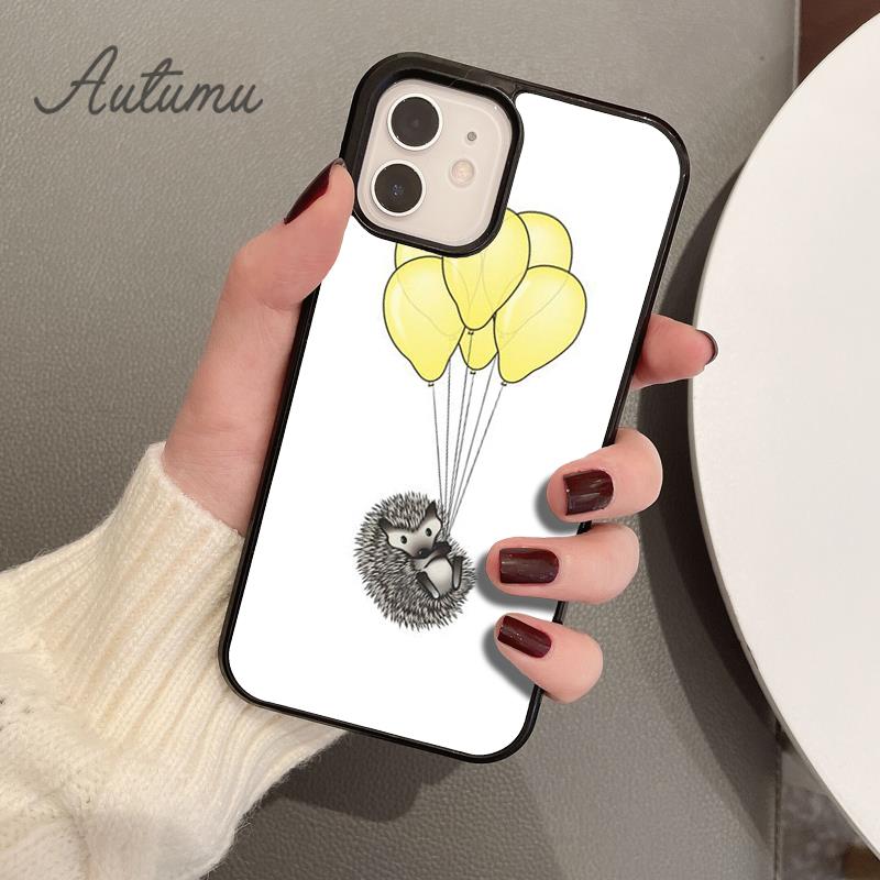 Hedgehog and Balloon Phone Case for iPhone 11 12 13 14 Pro Max Mini X XR XS SE 2020 6S 7 8 Plus Samsung Galaxy S21 S22 Shell