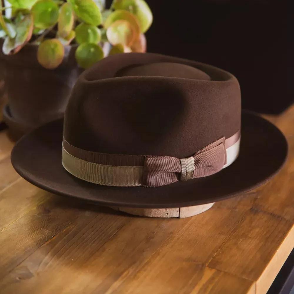 

Pure Wool Felt Hat Two-Color Bow Webbing Decorative Wool Top Hat Teardrop Top Upturned Edge Sheep Hat Felt Hat L（58-60cm） коричневий