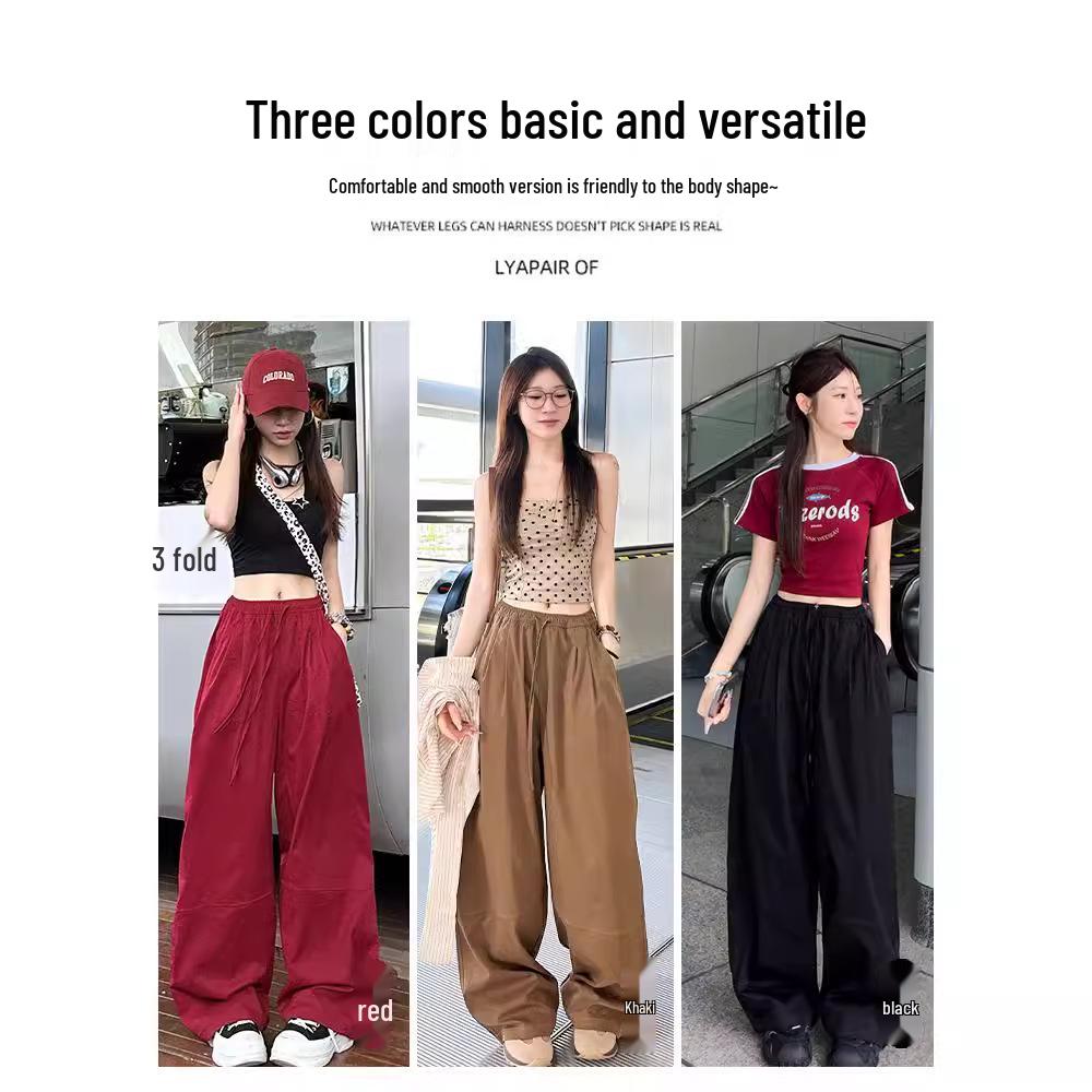 Women's High Waist Quick-Dry Casual Pants - Spring/Autumn, Loose Fit, Straight-Leg Wide-Leg, Slimming, Petite