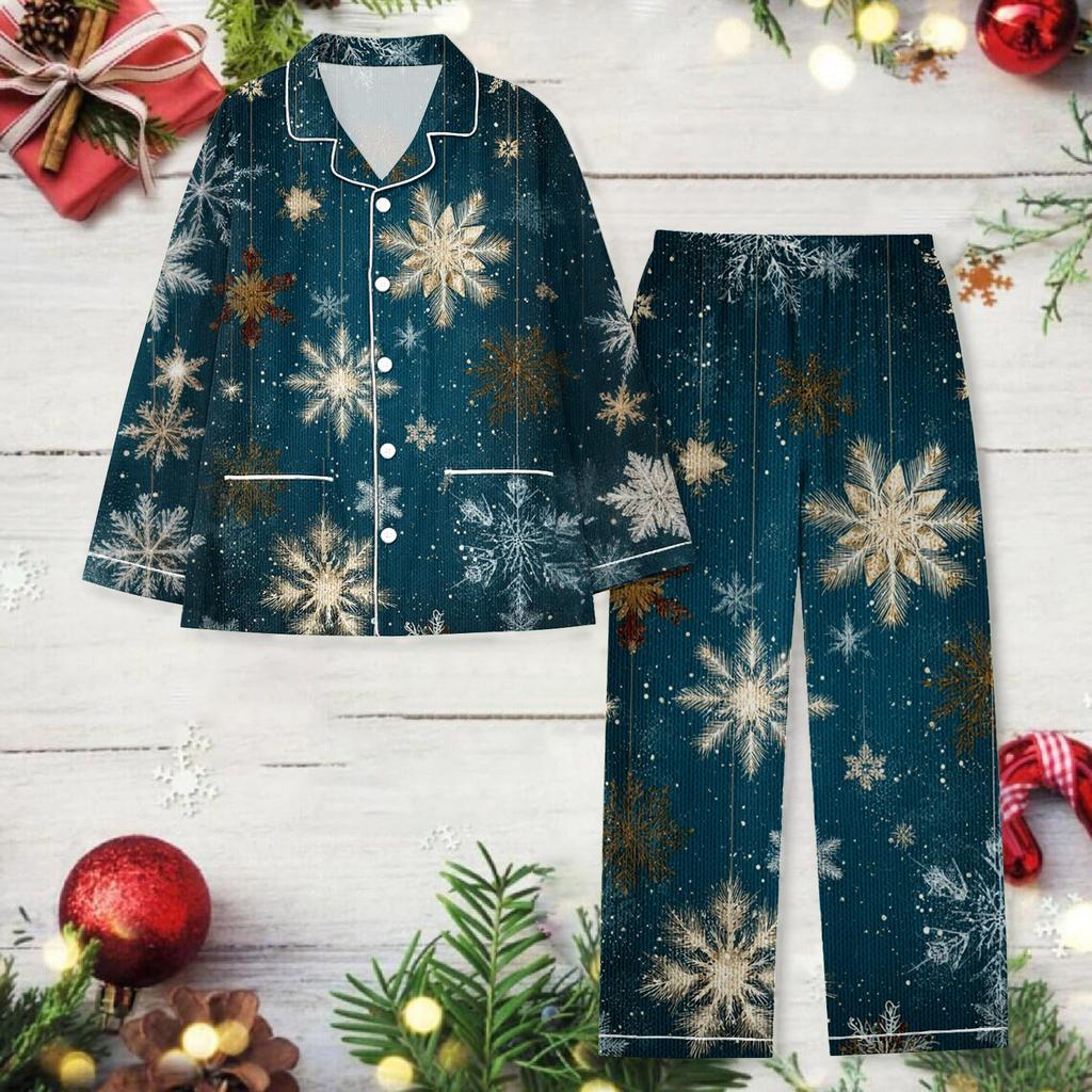 Ladies' Christmas Printed Long Sleeved Long Pants Casual Home Set