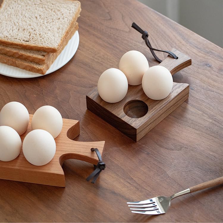 HOSHINOTORI Egg Holder, Solid Wood, Natural Wood, with Handle, Egg Tray, Egg Stand, Egg Holder, Egg Cup, Egg Storage, Stylish, Cute, Nordic Style, for