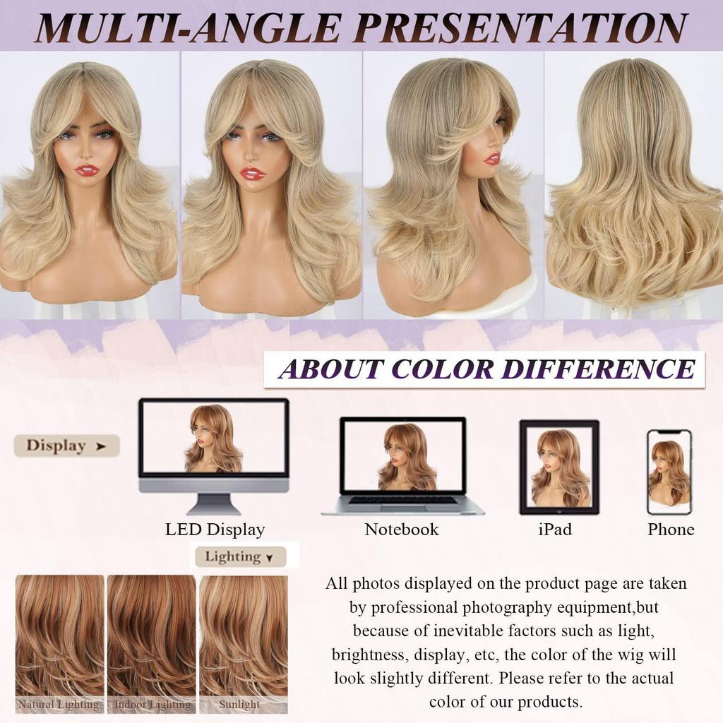 Dámská módní dlouhá kudrnatá paruka, zlatavě blond ofina na stranu, vlasový doplněk z vysokoteplotního vlákna