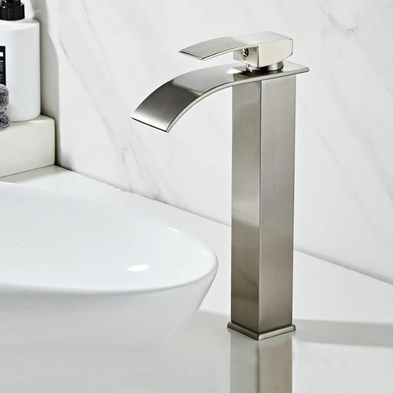 Black Waterfall Bathroom Basin Faucet Waterfall Spout Vanity Sink Mixer Tap Brush Gold Sink Faucet Tall short Style Chrome Gray