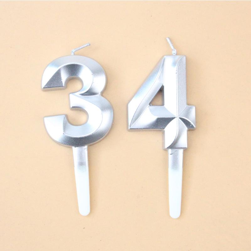 Ny Kreativ Födelsedagstårta Fest Födelsedagsdekoration Tredimensionell Silver Diamant Stort Nummer 0-9 Bakljus