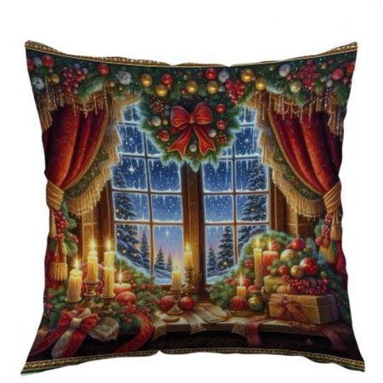 

Christmas Pillow Cover with Santa Claus Print Polyester Cushion Sofa Decoration Cushion Cover Holiday Gift 45*45cm