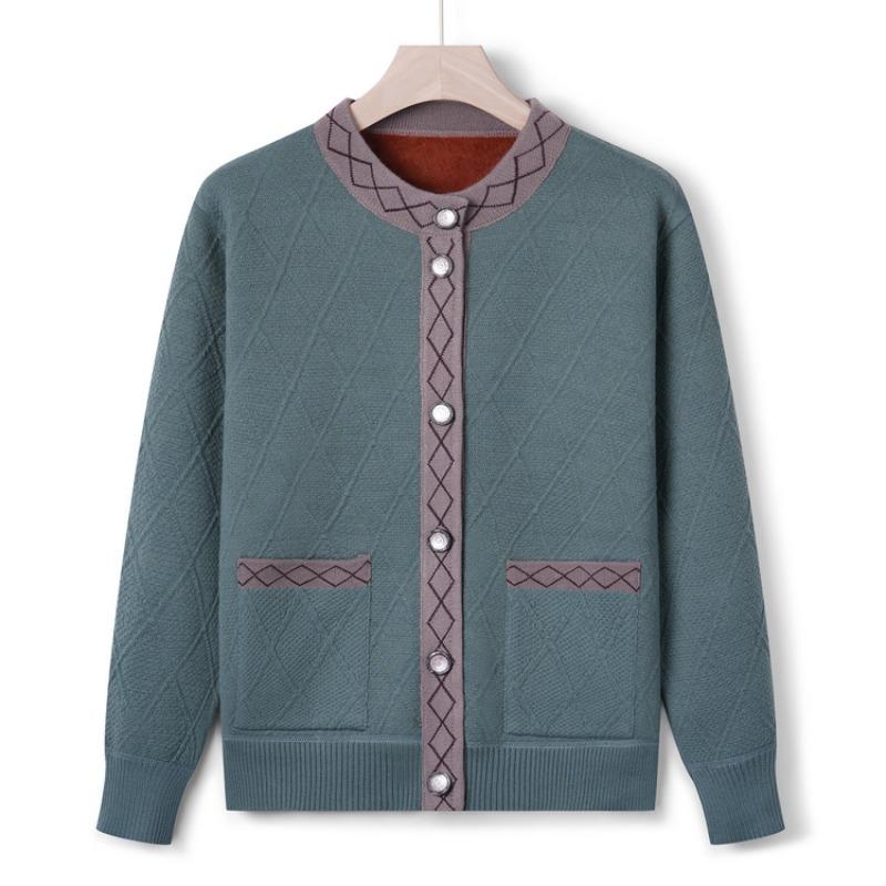 Grandma's spring and autumn sweater, middle-aged man's fleece thickened knitted sweater, old woman's mother's autumn cardigan