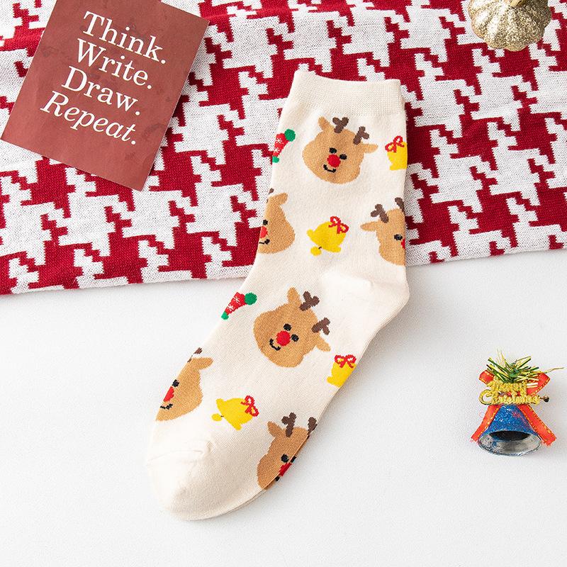 Christmas Socks, Female Autumn and Winter Cartoon Mid-calf Socks, Santa Claus, Reindeer, Snowman, Cute Big Red Socks