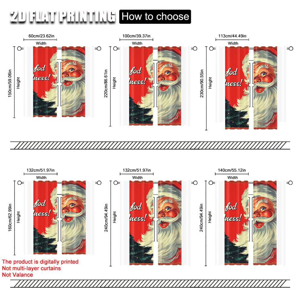 2 Stück, 2D-Flachdruck Kreative Vorhänge Frohe Weihnachten Santa & Baum Langlebiges 100% Polyestergewebe (ohne Stange) Alle Jahreszeiten