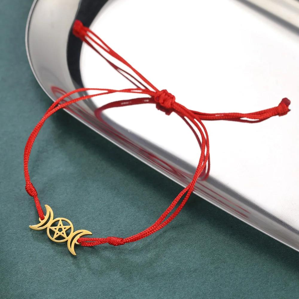 Dawapara Triple Moon Wiccan Anklet Bracelet Crescent Moon Pentagram Goddess Symbol Stainless Steel Bracelet Vintage Jewelry