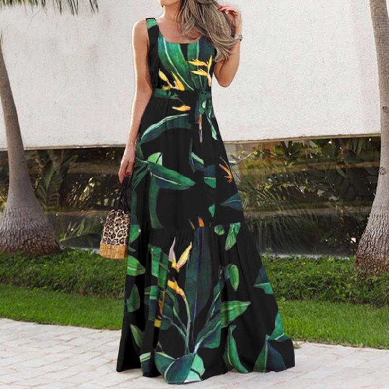 QICED Fashion Summer Spring Sleeveless U-Neck Casual Dresses