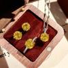 Octagonal Millennium Rose Cut Paraiba Necklace Pendant with High Carbon Diamond Colorful Diamond Earrings Yellow Diamond Ring Women
