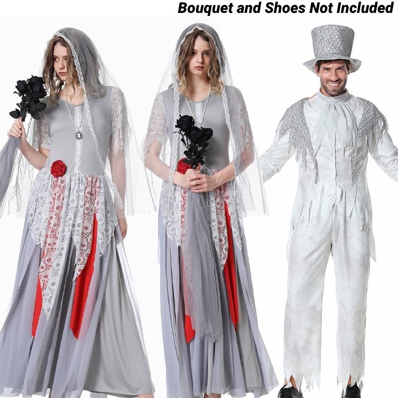 Vampire Halloween Cosplay Costume Set White Ghost Bride Groom Dressup Party