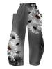 Women's Standard Size Fashion Loose Wide-Leg Pants, High-Waisted Draped Slim-Fit Daisy Print Casual Trousers