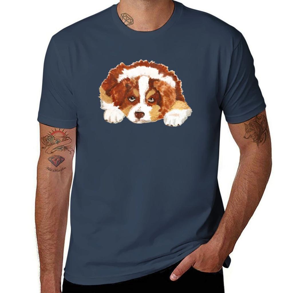 Red Tri Australian Shepherd Puppy Tshirt Basic Tee Shirt For Everyday Outfit Tshirt