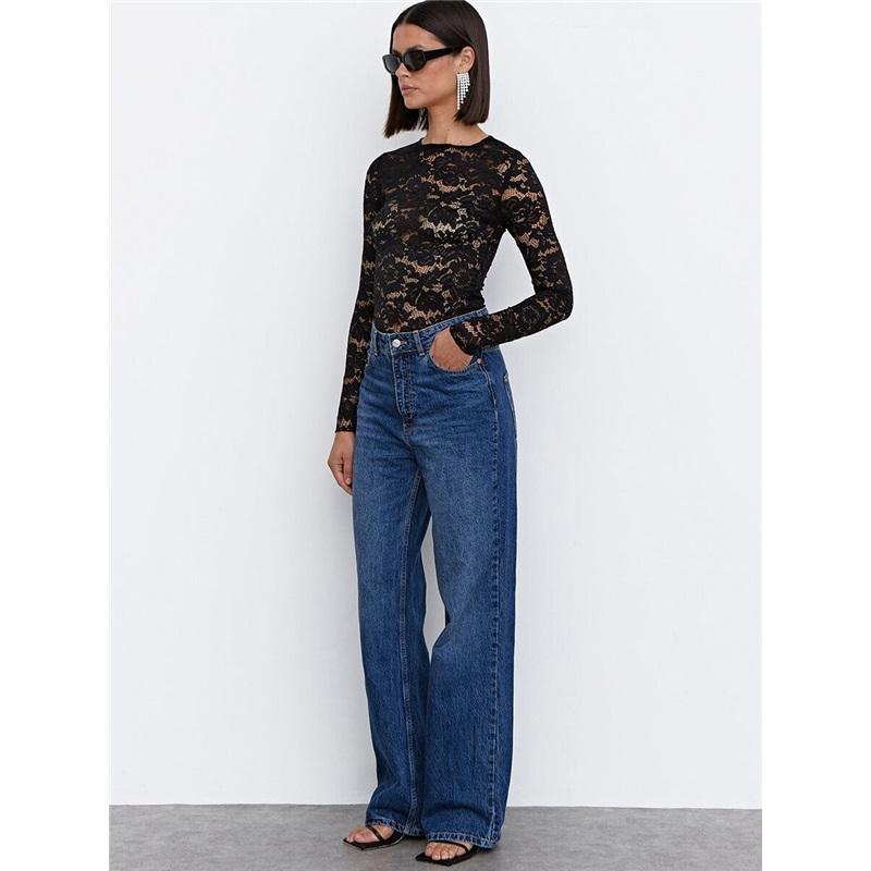 Tooxika Black Lace Slim See-through Long Sleeve New Spring And Autumn Fashion Tops