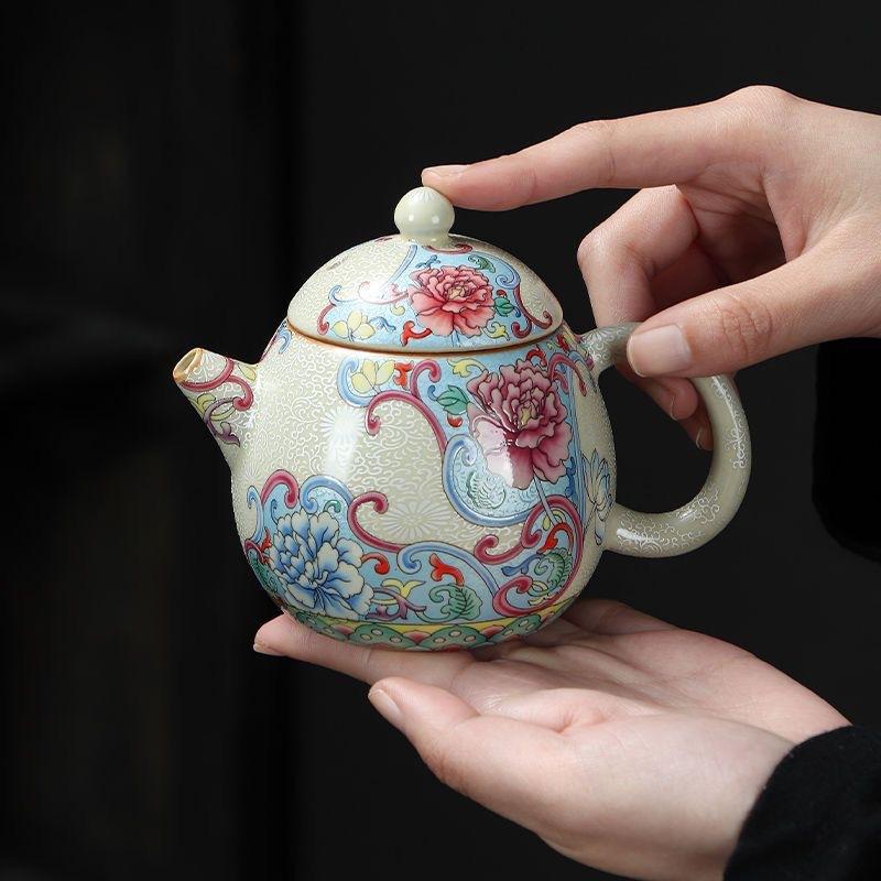 Ru kiln yellow exquisite teapot cover bowl single pot high-end tea brewer household ceramic teapot tea set Xishi pot series
