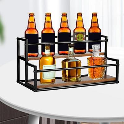 Suporte para Garrafas de Xarope para Café Bar Prateleiras de Armazenamento de Especiarias Rack de Vinho de 2 Camadas para Estação