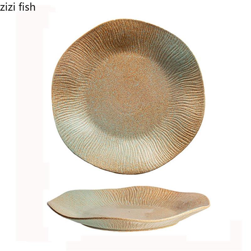 Kiln Changes Retro Ceramic Deep Plate Irregular Salad Plate Pasta Plate Dessert Plates Hotel Molecular Cuisine Tableware
