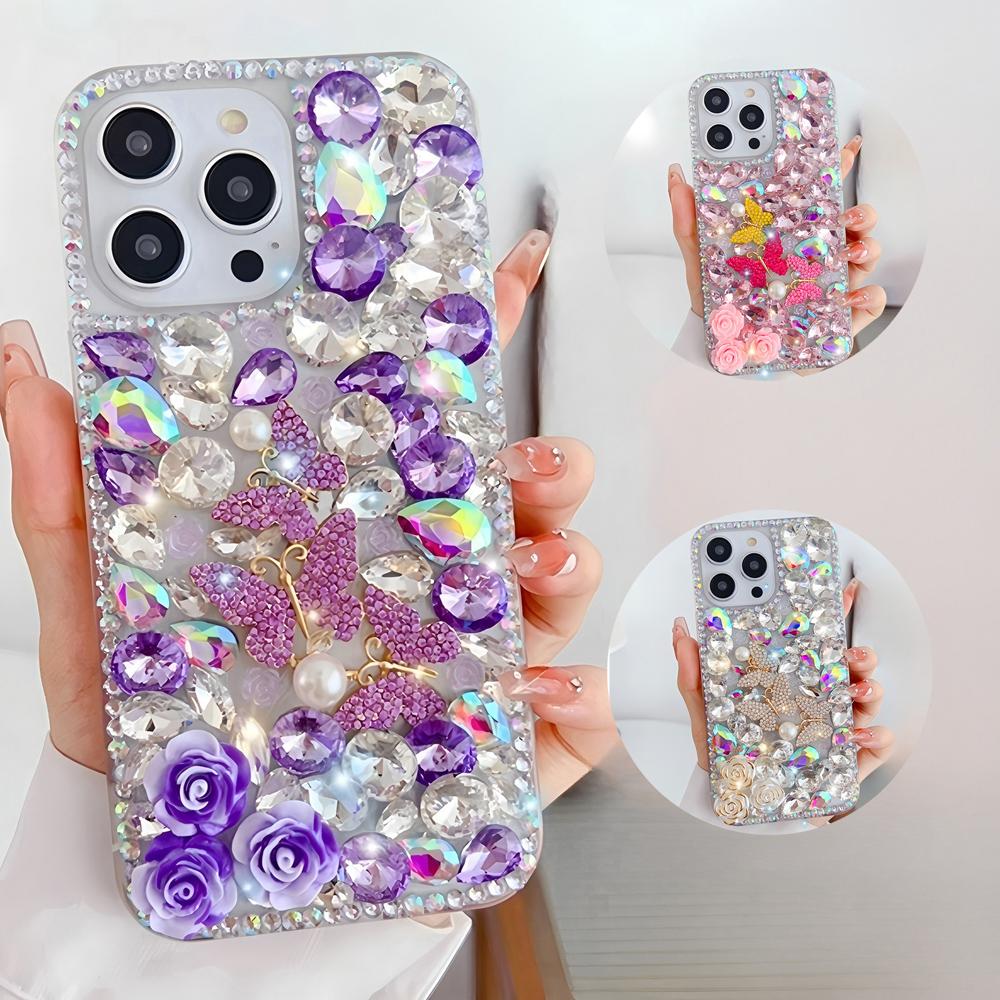 Glitter Bling Rhinestone Butterfly Rose Phone Case For XiaoMi 15 Ultra 14 Pro 14T 14A Plus 13 Lite 13T 12 12T 12S 12X 5G