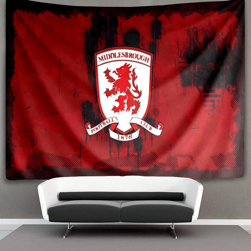 Middlesbrough Football Club CrestPrinted Tapestry, Fabric Tapestry Wall Hanging Decoration for Bedroom, Living Room, Dorm Room Home Party Fan Gifts
