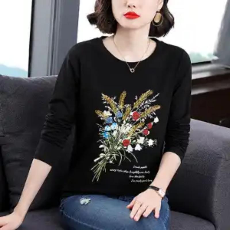 Women's Crew Neck Long Sleeve T-Shirt Casual Tree Print Loose Fit Basic Top for Daily Wear