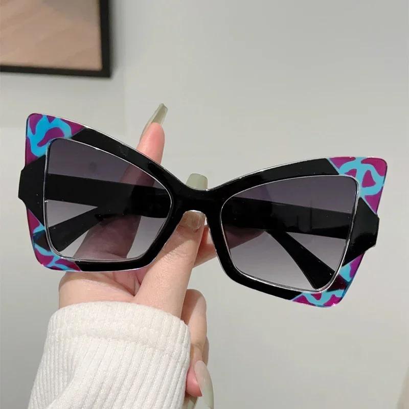 New Women Stylish Oversize Gradient Decor Goggles Butterfly Shaped Sunglasses Trendy Design Vacation Casual Sunglasses