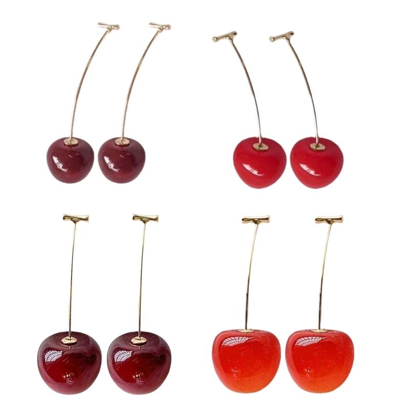 Elegant Cherry Fruit Earrings Long Hanging Fashion Statement Earrings Fashion Cherry Jewelry Perfect for Stylish Outfits