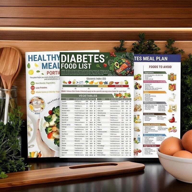 3pcs/set Diabetes Food List Healthy Meal Guide Glucose Food Chart Plan Handbooks GZW