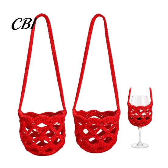 Laccetto Portabicchieri Vivavoce, Manicotto all'Uncinetto per Bicchieri da Vino, con Lunga Tracolla Tubolare Borsa a Tracolla Portatile, per Picnic all'Aperto