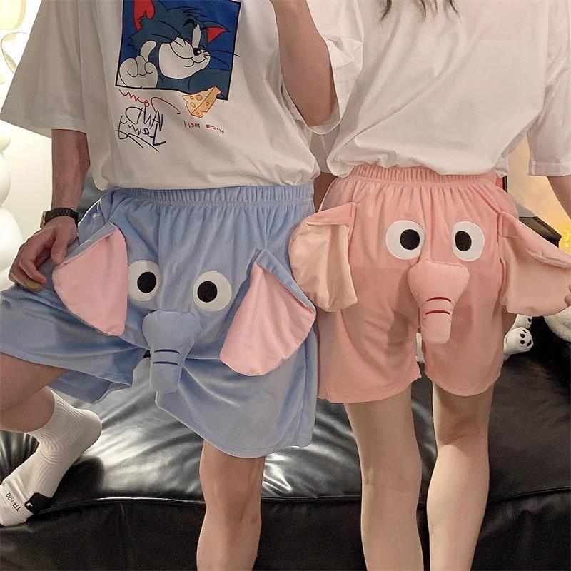 Couple's Cute Elephant Summer Pajama Shorts with Nose Noise Feature
