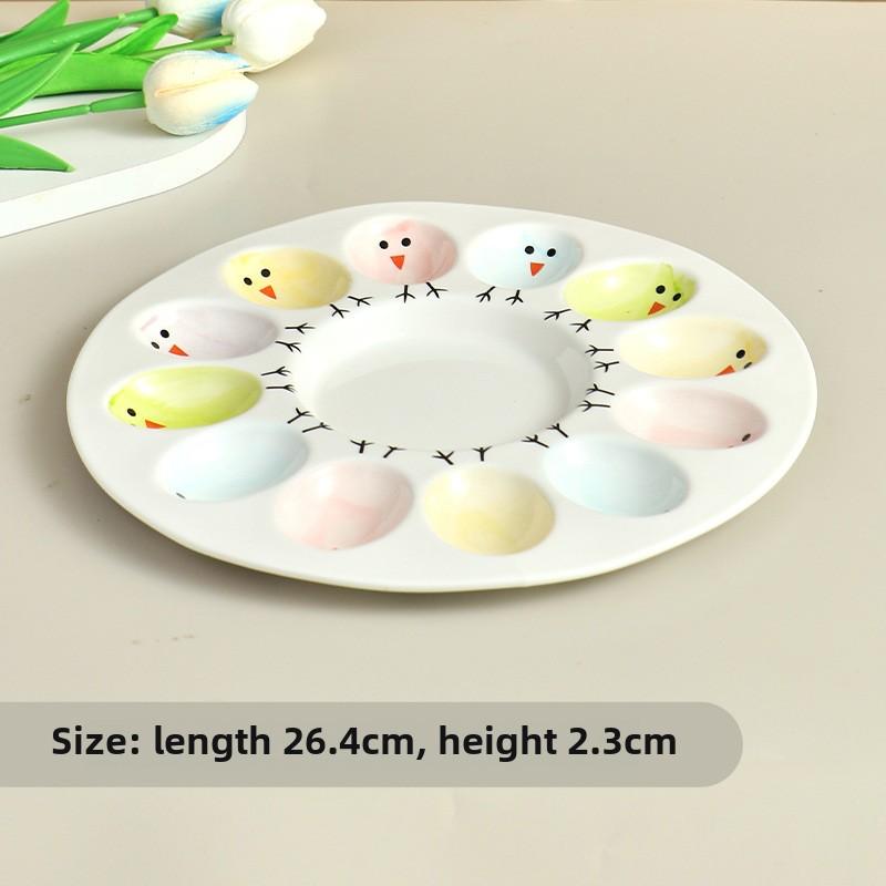 Ceramic Egg Tray with High Temperature Resistance, Household Cartoon Plate, Non-slip Bottom, Simplicity Kitchen Tableware