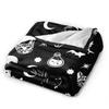 Gothic Skull Cat Moon Pattern Blanket Flannel Fleece Throw Blankets Micro Fleece Cozy Covers for Bed Sofa Car Home Decoration