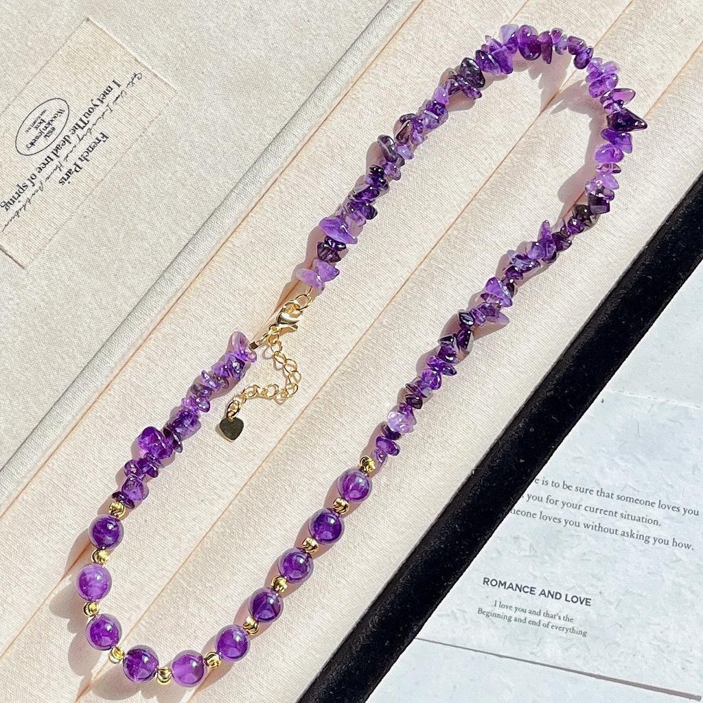 Natural Ice-Permeable Amethyst Gypsy Design Necklace Collarbone Chain Sweater Chain