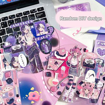 2Pcs Anime Sticker Self-adhesive Clear Pattern Non-residue DIY Long-lasting Cute Cartoon Girl Character Goo Card Sticker Stationery Supply
