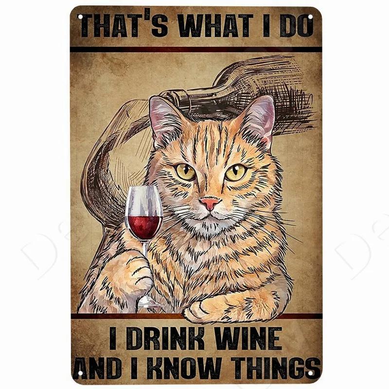 Cats and Wine Vintage Metal Sign Dog and Beer Wall Decoration for Bar Home Club Let Evening Be-Gin Tin Poster Funny Plate