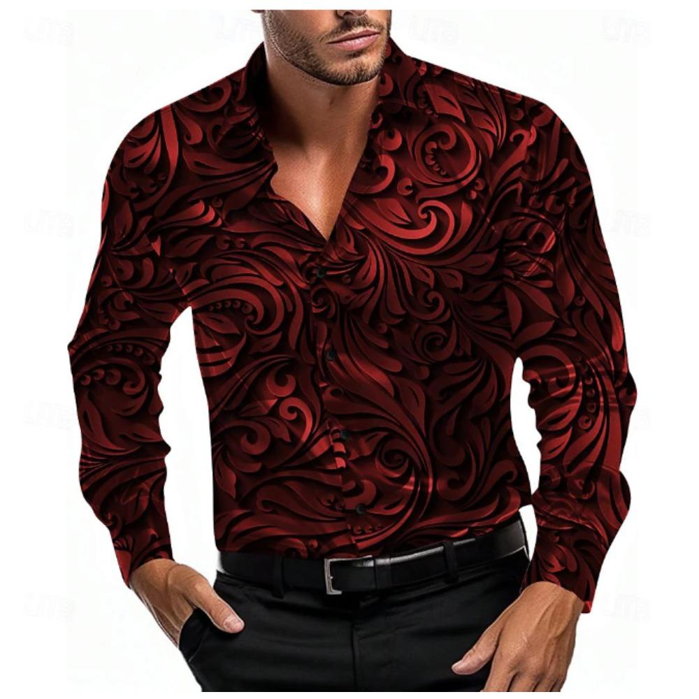 Men's Geometric Pattern Printed Long Sleeve Shirts Casual Cardigan New Button Holiday Fashion Shirts