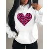 Pink Leopard Print Heart Printing Hoody Women Fashion Oversized Hoodie Pullover Autumn Fleece Clothes