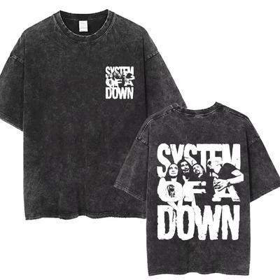 Gewaschenes Vintage Rockband System of A Down T-Shirt Herren Damen Freizeit Baumwolle Übergroßes T-Shirt Männlich 90er Alternative Metal T-Shirt