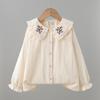 Toddler Girl's Beige Blouse Floral Embroidery Lace Peter Pan Collar Spring Autumn 2-6Y Girls Clothing