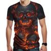 Summer Round Neck 3D Flame Skull Graphic Print Top Fashionable Casual Short Sleeved Men's T-shirts