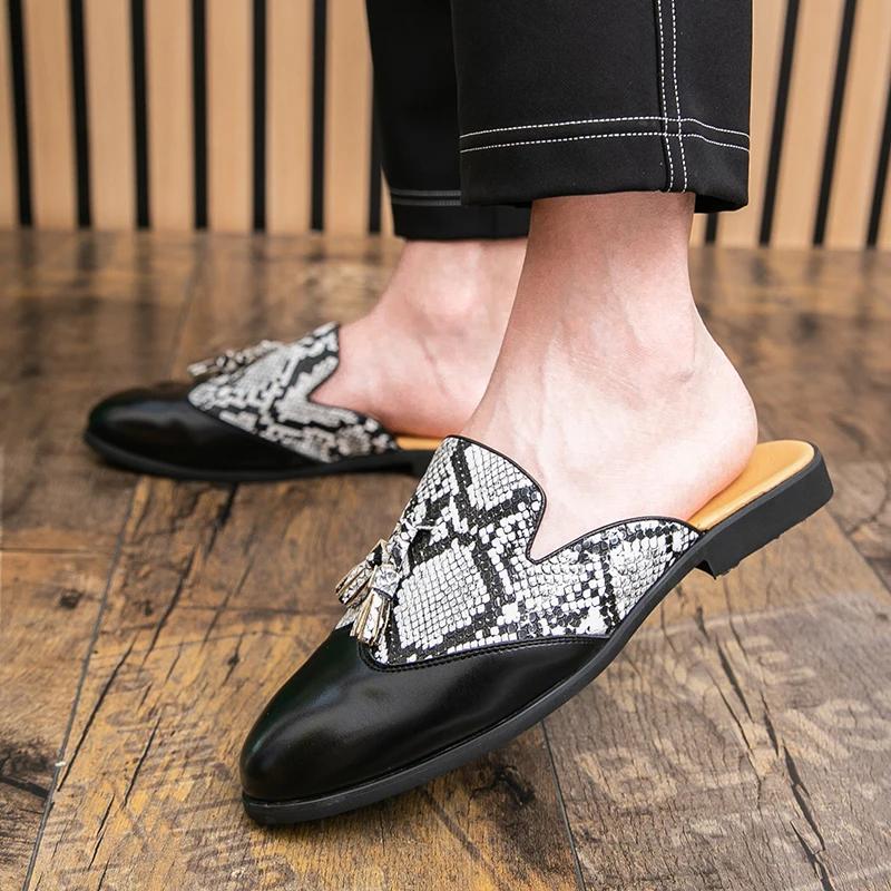 Patent Leather Brands Designer Mens Casual Business Italian Men Half Shoes Mules Man Black Slides Slipper Zapatos Para Hombre