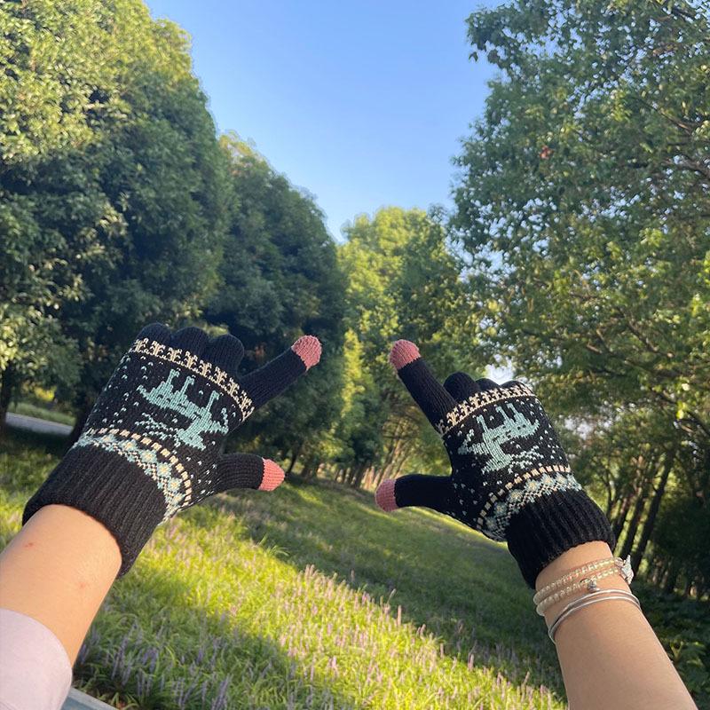 

Женские милые корейские шерстяные перчатки с сенсорным экраном и бархатной подкладкой для осени и зимы - Идеально подходят для студентов, езды верхом и вождения, для защиты от холода One Size чёрный