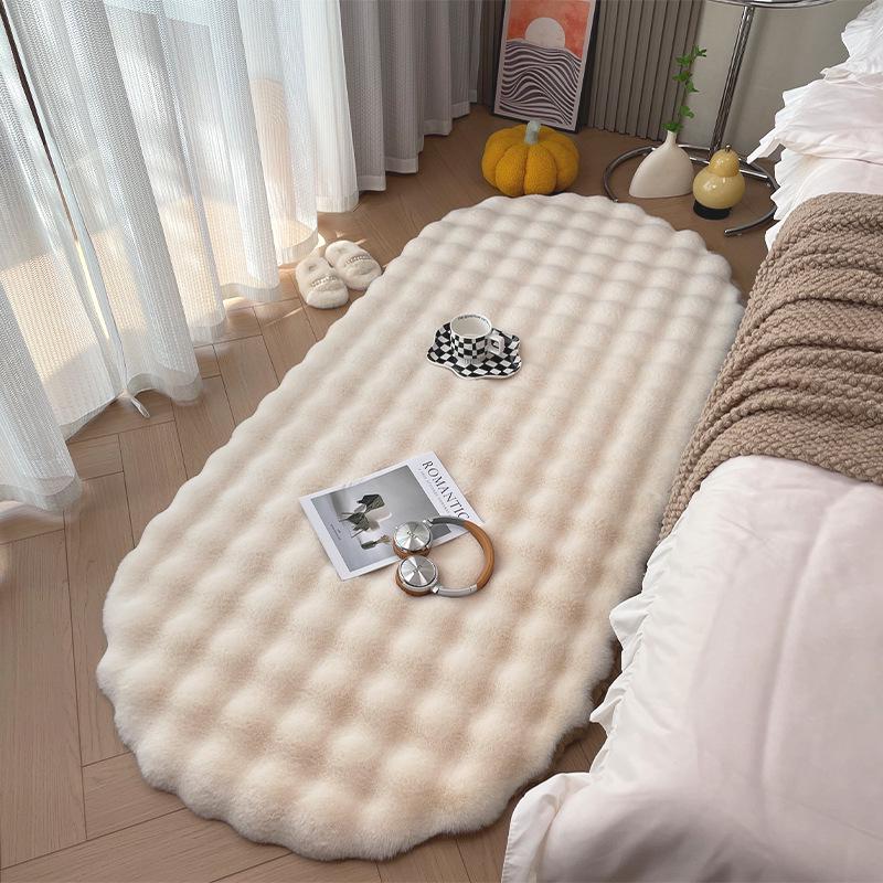 

Cream Rabbit Plush Non-Slip Bubble Velvet Rug for Bedroom/Living Room 50×100cm