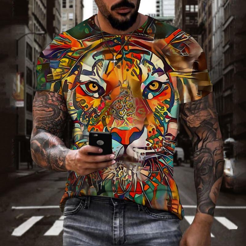 3D Animal Printing T Shirt For Men Fashion Funny Tiger Pattern Casual O-neck Short Sleeve Summer Oversized T-shirt Hip Hop Tops